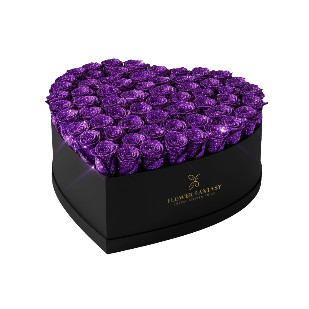 Heart Glitter Rose Box | Purple