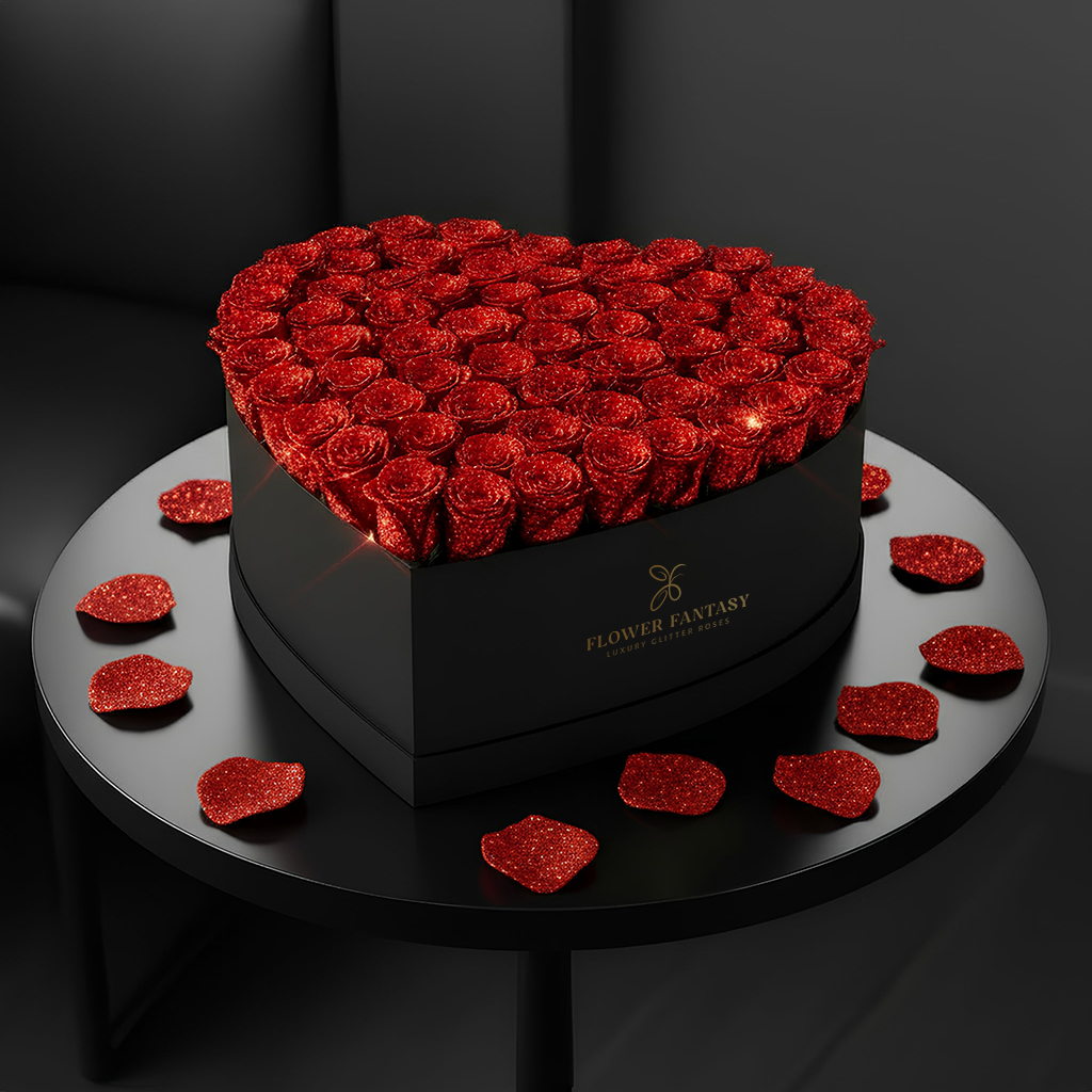 Heart Glitter Rose Box | Red