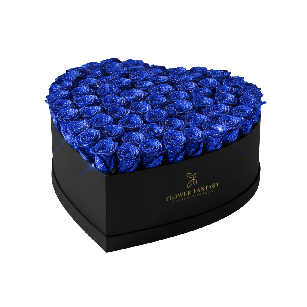 Heart Glitter Rose Box | Royal Blue
