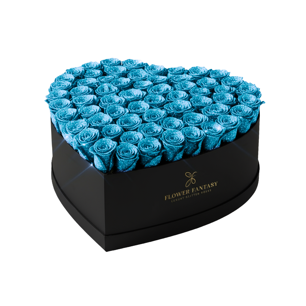 Heart Glitter Rose Box | Sky Blue