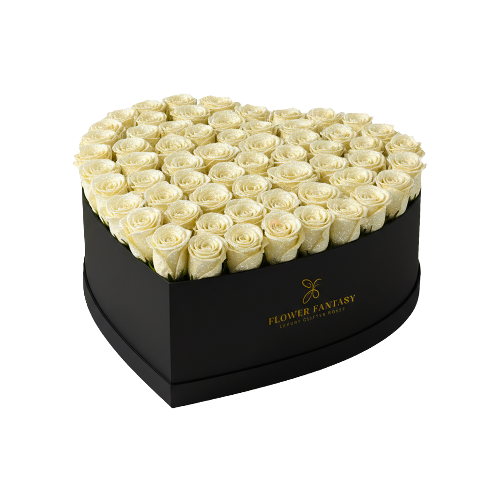 Heart Glitter Rose Box | White
