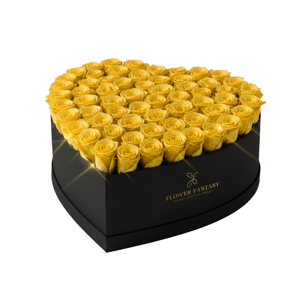 Heart Glitter Rose Box | Yellow